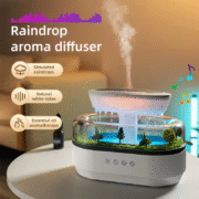 Raindrop Aroma Humidifier with White Noise, LED Flame Light & Essential Oil Diffuser