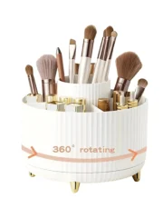 360° Rotating Makeup Organizer - 1pc Plastic Cosmetic Storage with 5 Compartments - Multi-Functional Holder for Brushes - Image 8