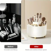 360° Rotating Makeup Organizer - 1pc Plastic Cosmetic Storage with 5 Compartments - Multi-Functional Holder for Brushes - Image 6