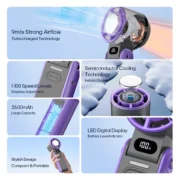 Portable High Speed Cooling Handheld Fan 3600mAh Rechargeable 100 Wind Speeds Adjustable Mini Foldable Air Cooling Turbo Fan - Image 4